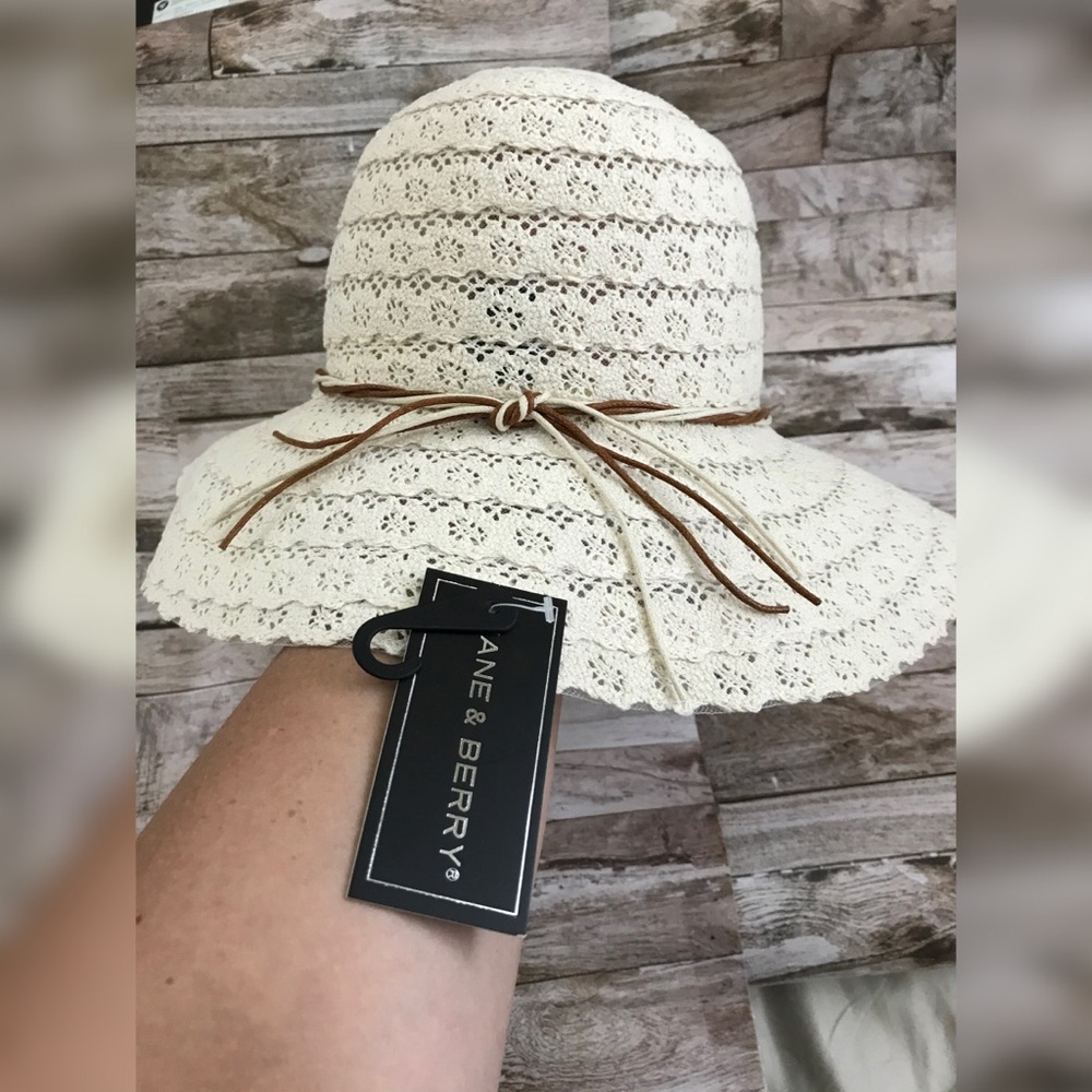 NWT Jane & Berry Lace Sun Hat w Rope Tie